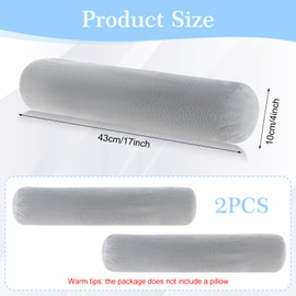 Prasacco 2 Pack Neck Roll Pillowcases, 17x4 Inch Cylindrical Pillowcases with Zipper for Home Decor (Grey)