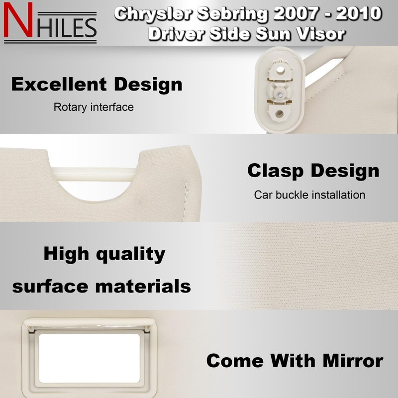 NHILES Driver Left Side Sun Visor Replacement Compatible with Chrysler