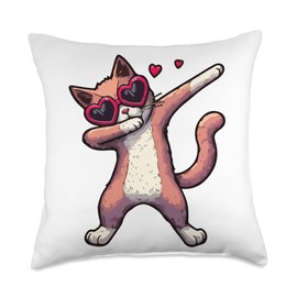 Cat Heart Shape Sunglasses Dabbing Dance Lover Throw Pillow