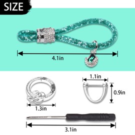 Crystal Bling Car Keychain for Women, Sparkly Rhinestones Key Fob Holder Accessories, Keychain Strap with Anti-Lost D-Ring