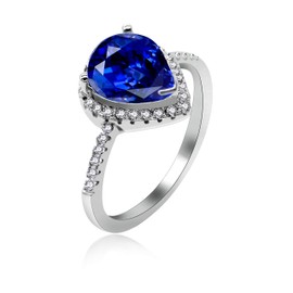 Uloveido Anillos de compromiso de boda de circonita cúbica azul oscuro con forma de lágrima de corte de pera de plata de ley para mujer, anillo solitario con forma de lágrima, regalos para graduación, chapado en platino (azul, tamaño 10) JZ116