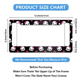 Larkverk Pink Star Skull License Plate Frame Decorative Aluminum Car Tag Cover Frames Stainless Metal License Plate Holder for Women Men Auto Accessories 2 Holes US Standard 12''x6''