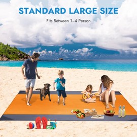 Turakun Beach Blanket Waterproof Sandproof: Beach Mat Sand Free Waterproof Sand Picnic Blanket with 4 Stakes & 4 Corner Pocket Blanket Beach Essentials for Travel Camping, 82.7″×78.7″ Orange L
