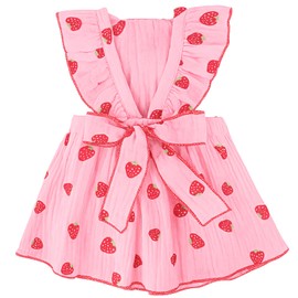 BAOBICUTE Dog Dress Clothes for Small Dogs Girl with Leash Ring & Bow Cat Dog Outfit Strawberry Printed Pet Cat Apparel Sweet Ruffled Chihuahua Yorkie Puppy Clothes