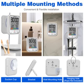 Geevon Digital Bathroom Clock, Waterproof Shower Timer with Large Touch Screen, Battery Operated Bathroom Wall Clock with Temperature & Humidity Display - Suction Cup/Hanging Hole/Stand (White)