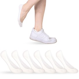 Zeltauto Women No Show Sock Invisible Socks Non Slip Bamboo Liner Low Cut Sock for Ladies Casual (6Pairs White, M (6-8))