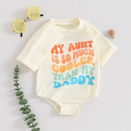 My Aunt is So Much Cooler Than My Daddy or Mommy Onsie Funny Newborn Baby Bodysuit Announcement Romper (Light Yellow Style 1, 0-3 Months)