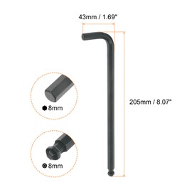 sourcing map 2pcs Ball End Hex Key Wrench 8mm L-Shape Extra Long Arm Hexagon Metric Wrenches Chrome Vanadium Steel Repairing Tool for Home Repair Black