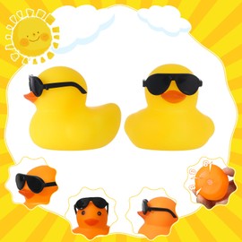 Hoemwarm 24 Set Mini Rubber Ducks with Sunglasses, Mini Rubber Duck in Bulk Tiny Duck Bath Rubber Duck for Car Dashboard Decorations Cruise Birthday Party Favors(8 Colors)