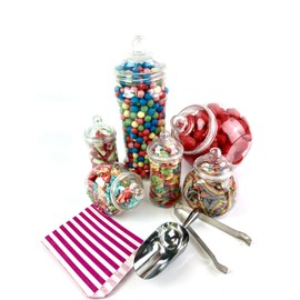 Vintage Victorian Pick & Mix Candy Buffet Kit - 6 Jar Pack & Pink Stripe Bags