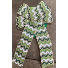 Decor ST.PATRICK’S DAY LARGE BOW WIRED  BURLAP CHEVRON STRIPED FESTIVE DECOR 8” X  14”