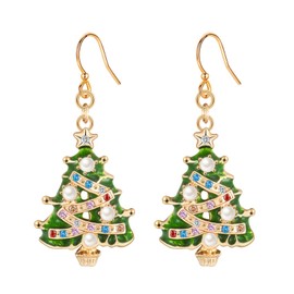 Christmas Earrings for Women, Xmas Christmas Tree Drop Earrings with Shiny Cubic Zirconia│Dangle Earrings for Girls│Dainty Christmas Dangly Earrings