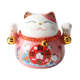 Lucky Cat Coin Bank 4.5in Exquisite Cute Bring Luck Good Wish Ceramic Fortune Cat Saving Pot Desk Decoration Pink