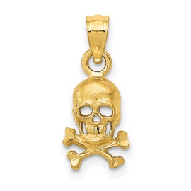 Jewelry Stores Network 14k Yellow Gold Satin Finish Skull And Crossbones Pendant 19 mm x 8 mm