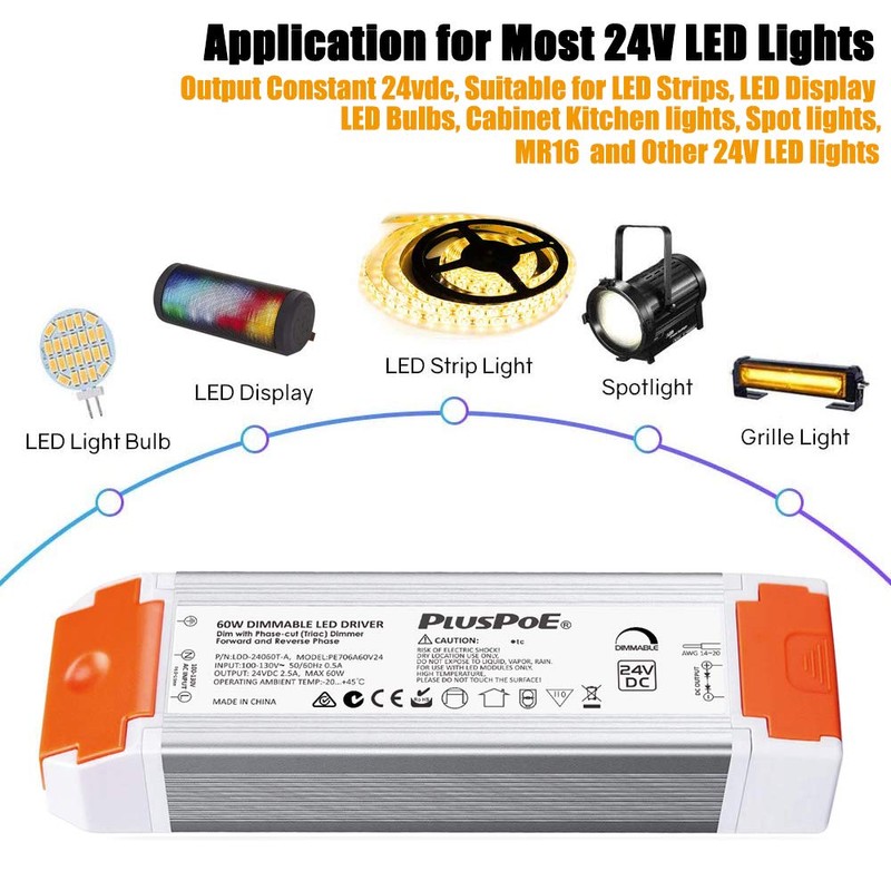 Led Driver 24V 60W, Universal 24v DC Transformer Dimmable Magnetic