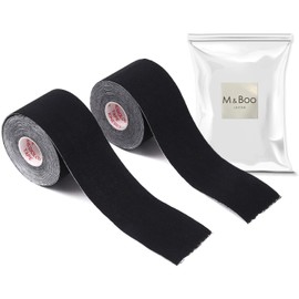 Taping Tape, Kinesiology Tape, 2 Rolls, Muscle Joint Support, Breathable, Stretchable, Sweat Resistant, 2.0 x 16.4 ft (5 x 5 m) (M&Boo) (Black)