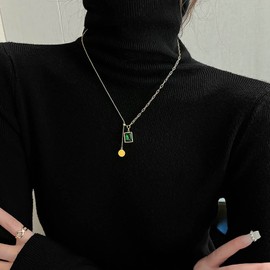 Cimenexe Bohemian Emerald Pendant Necklace Geometric Crystal Y Necklace Coin Y Drop Choker Necklace Gold Disc Y Lariat Necklace Choker Jewelry for Women and Girls