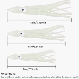 Soft Plastic Octopus Squid Skirt Fishing Lures Saltwater Octopus Skirts Glow Lure Trolling Bait Fishing Tackle for Sea Bass Salmon Trout 7cm 9cm 11cm, 30pcs