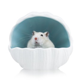 LuckyOpt Ceramic Hamster Hideout, Cute Shell-Shaped Small Animal Habitat, Large Opening Easy to Clean Ceramic Hamster House for Gerbils, Chinchilla, Dwarf Hamsters (Blue)