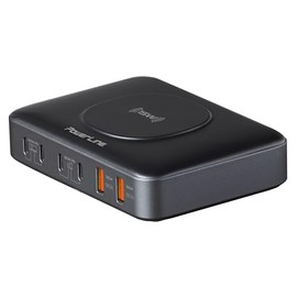 PowerLine 100W, 7-Port (4X USB C, 2X USB A, Wireless Charging pad) Desktop Charging Station (PD3 Fast Charging, GaN Technology) for MacBook, Laptop, Smartphone, Tablet and More