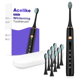 Sonic Electric Toothbrush for Adults and Kids, Rechargeable Toothbrush with 8 Brush Heads & Travel Case, 5 Modes & 2 Minute-Timer, 45000VPM Deep Clean, IPX7,One Fast Charge Last 120 Days - Black