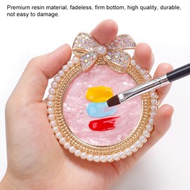 ForSewian Resin Nail Art Palette, Nail Art Painting Mixed Color Palette, Bow Decorated with Rhinestones and Pearls Nail Art Display Board (Silver)