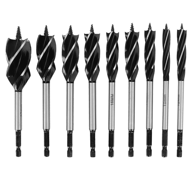 9pcs Wood Drill Bit High Carbon Steel 4-Fulte 4-Slot Hex