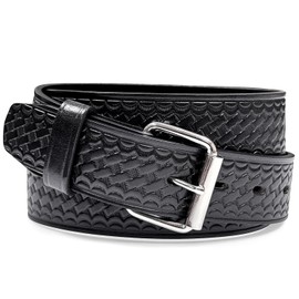 Utility Uniform Work Belt w/Silver Roller Buckle One Piece Full Grain Leather Basketweave Embossed Belt 1-1/2"(38mm) Wide (Black, 46)