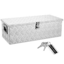 ARKSEN 30" Heavy Duty Aluminum Truck Bed Tool Box, 5-Bar Tread Plate Pickup Truck Storage Toolbox with Side Handles, Lock & 2 Keys, Weather Resistant Tool Chest for Truck, RV, Trailer - Silver