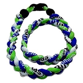20" Royal Blue Neon Green White Titanium Sports Tornado Necklace w/ Case