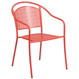 Flash Furniture Commercial Grade Coral Indoor-Outdoor Steel Patio Arm Chair with Round Back
