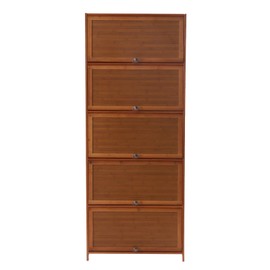 10 Tiers Bamboo Shoe Rack Cabinet, 70CM/27.58in Freestanding Shoes Sneakers Shelf Rack with Doors, 30 Pairs of Shoes Organizer Vertical Book Shelf for Entryway Living Room Bedroom (70CM/27.58in)