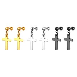 OIDEA Unisex Cross Earrings Set: Men's Women's Hoop Earrings Stainless Steel in Gold Black Silver Cross Pendant Earrings Punk Rock Fake Ear Clip Earrings Gift, Stainless Steel