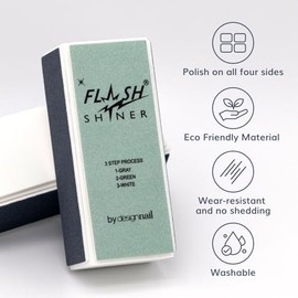 Flash Shiner® Block – 3-Way Nail Buffer – Pack of 4 – Professional Nail Buffer for Natural Shine – Smooths, Conditions & Polishes – Manicure Tool for 