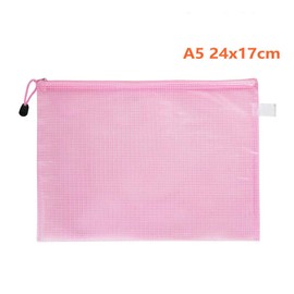 SUPERTOOL Zip Files Folders Stationery Plastic Bag A5 Large Capacity Pink Transparent Waterproof Durable Pocket(1Pcs)