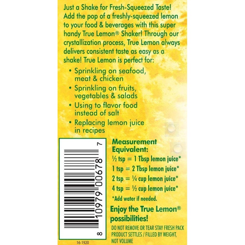 True Lemon 60g Shaker, Crystallized Lemon for Cooking Baking &