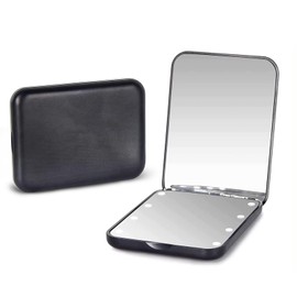Kintion Kintion Pocket Mirror, 1X/3X Magnification LED Compact Travel Makeup Mirror with Light for Purse, 2-Sided, Portable, Folding, Handheld, Small Lighted Mirror for Gift, Black