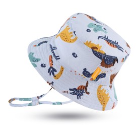 JANGANNSA Cotton Baby Sun Hat Infant Toddler Boys Girls Bucket Hats Summer Sun Protection Kids Beach Caps (Blue Dinosaur,44cm)