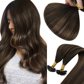 Sunny Brown U Tip Hair Extensions Human Hair Ombre #2 Dark Brown Mixed #6 Medium Brown Balayage U Tips Human Hair Extensions Brown Balayage Pre Bonded Utip Fusion Hair Extensions Brown 14inch 50s/50g