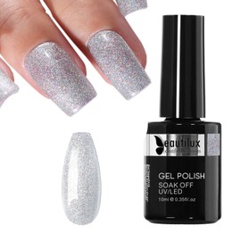 beautilux Silver Glitter Gel Nail Polish, 1Pcs Silver Glitter Iridescent Rainbow Color Gel Polish for Manicure Salon at Home (10ML)
