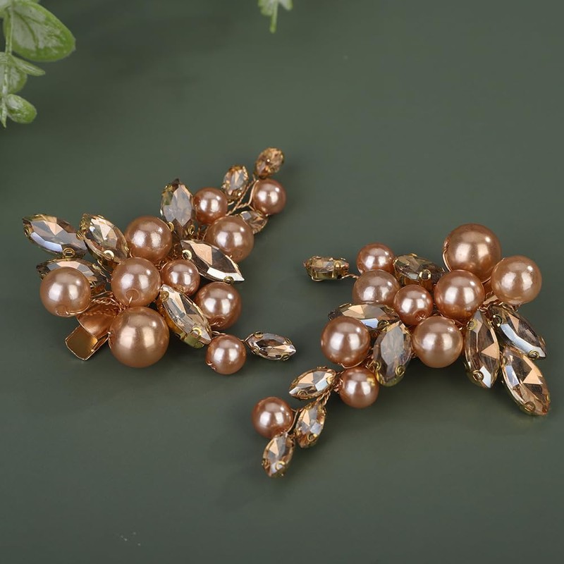 Lenjicons Elegant Pearls Hair Clips Rhinestone Pearls Hair Barrettes Women