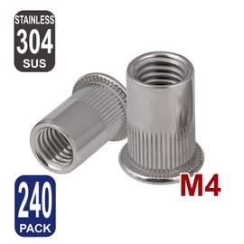 M4 Rivet Nuts Metric Nutserts, 304 Stainless Steel 240 pcs, Nut Bolt Flange Blind Head Threaded Rivetnut Insert Kit Flat Set Nutsert Rivnut Riv Nut Tool Rivets Drill Adapter Gun Sunk SUS