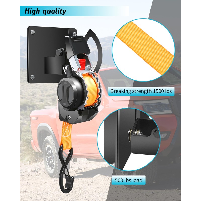 Dual-Pivot Retractable Truck Bed Ratchet Straps for Nissan Frontier, Multi-Angle