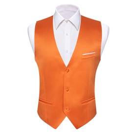 Barry.Wang Orange Vest for Men Business/Leisure Dress Suit Vests V-neck 2 Pockets Wedding Party Tuxedo Waistcoat Big and Tall