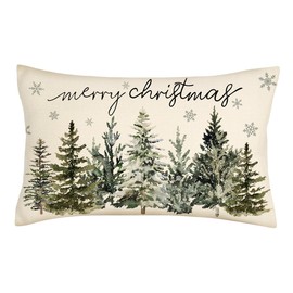 4TH Emotion Christmas Trees Lumbar Pillow Cover 12x20 Inches Snowflakes Xmas Farmhouse Decorations Winter Holiday Decor Throw Cushion Case for Home Couch Polyester Linen S23C25