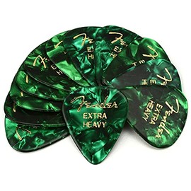Fender® 351 Shape Classic Picks Celluloid Plectrums - Shape: 351 - Pack of 12 - Thickness: X-Heavy - Colour: Green Moto