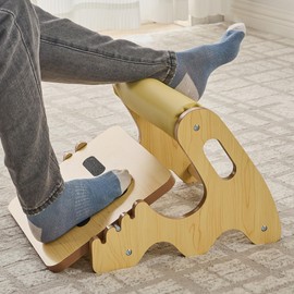 Foot Rest for Under Desk at Work- Adjustable Rocking Foot Stool with 3 Height Positions and Soft Crossbar, Ergonomic Wooden Footrest with Anti-Slip Surface for Home, Office