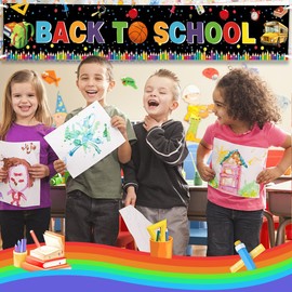 118x20 Inch Welcome Back to School Banner Backdrop, Back to School Backdrop Banner First Day of School Welcome Back to School Decorations Poster Bulletin Board for School Classroom