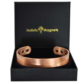 Wide Copper Magnetic Bracelet Men Pure Copper Bangle Cuff Holistic Magnetic Band with 6 Strong Neodymium Magnets Adjustable-CB (M: Wrist 16.5–19.5cm/6.3–7.7”)