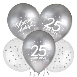 MEJOSER Pack of 24 Silver Wedding Decoration Balloons Silver Wedding Balloons 12 Inch Latex 25th Anniversary Gifts Party Number 25